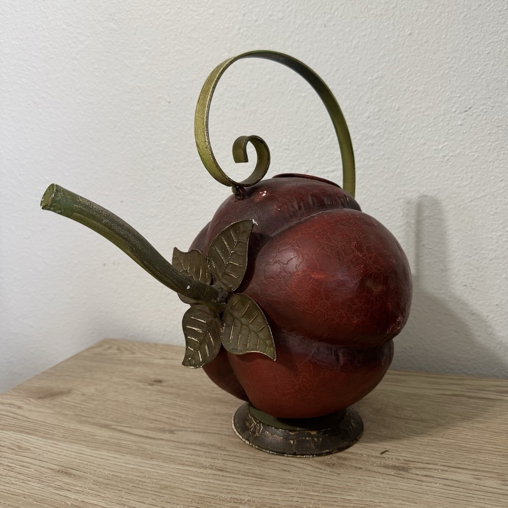 Pumpkin Shaped Watering Can Painted Metal‎ Patina Unique Vintage Rustic Cottage